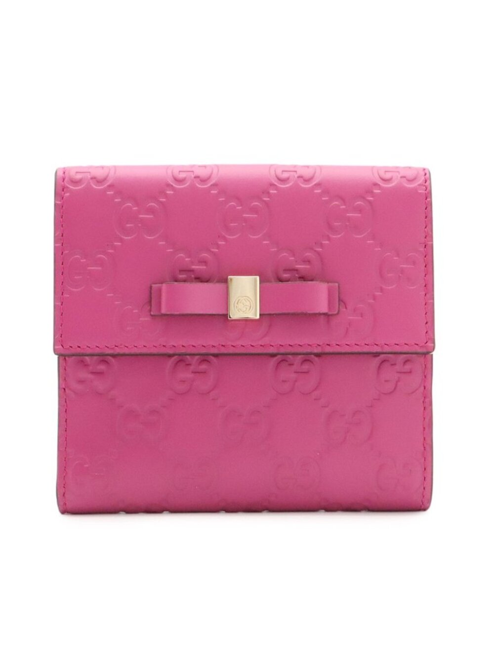 Gucci Bowy Bowie Ribbon Motif Guccissima Snap Wallet Double Leather Purple Pink